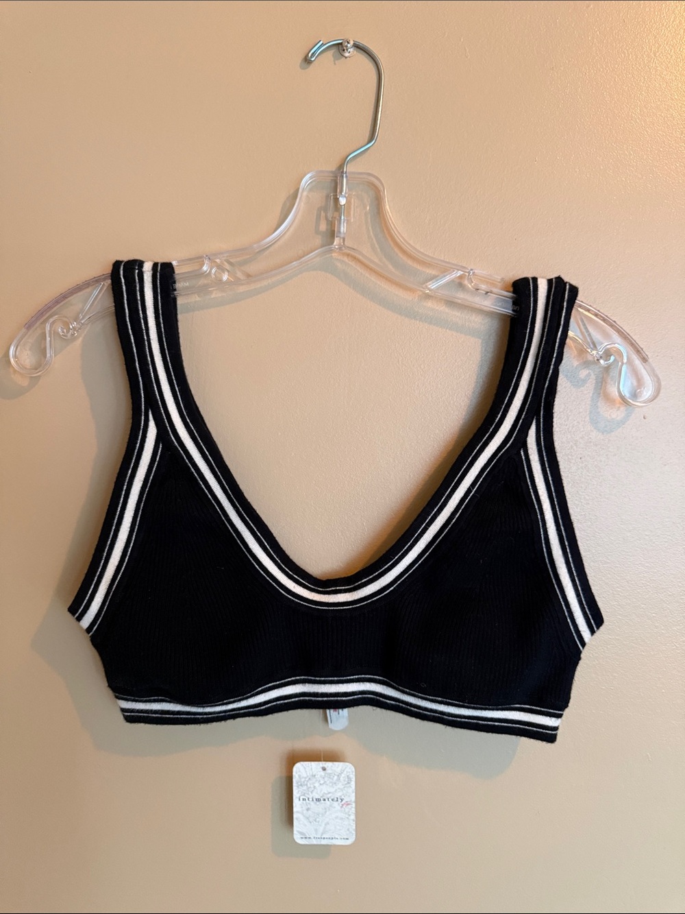 Ribbed Soft Bralette - Black with White Trim NWT